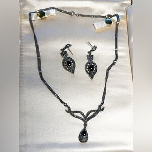 Vintage Marsala Co Sterling Marcasite Necklace and Earring Set